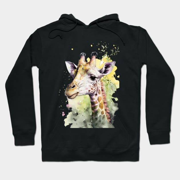 Portrait of an adorable and beautiful giraffe watercolor Sticker Hoodie by Nethmi